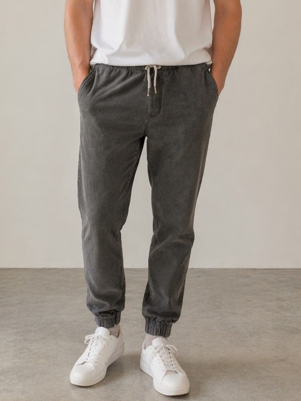 Men's Washed Twill Brown-Grey Drawstring Jogger Pants